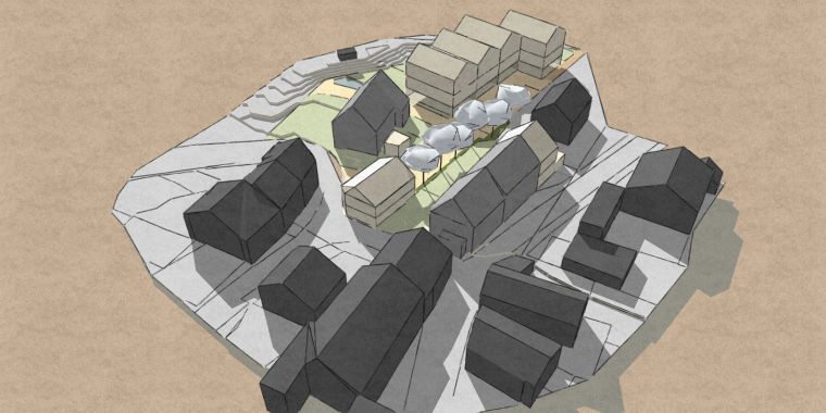 Vue 3D aerienne sur le nouveau quartier 