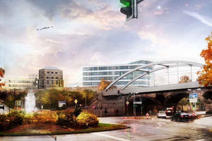 IKK Saarbrücken Haupt Nebengebäude Kreisel01