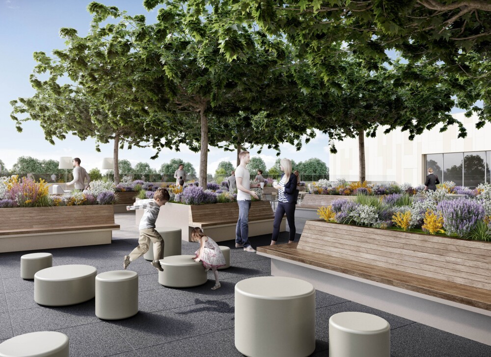 City Concorde, Bertrange (L)... still 2 weeks until the official opening of the extension! A view of the roof terrace.