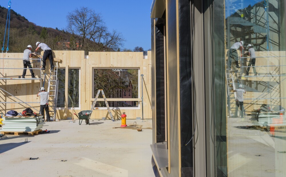 Start of timber construction work at school campus, Echternach (LUX)