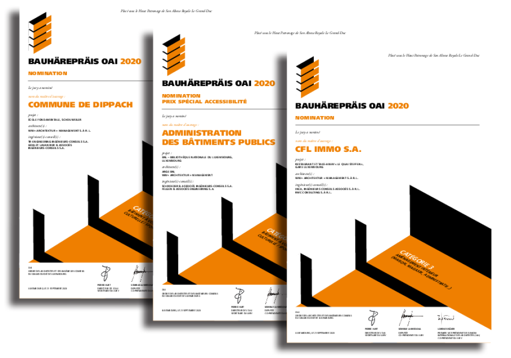 Triple nomination for the OAI Bauhärepräis 2020 (LUX)