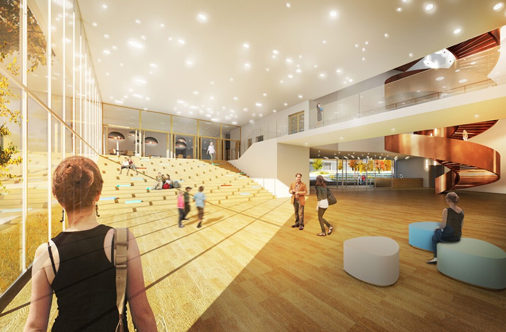 New construction of an integrated comprehensive school with two-field sports hall at Riedberg, Frankfurt am Main (GER) 2nd Prize