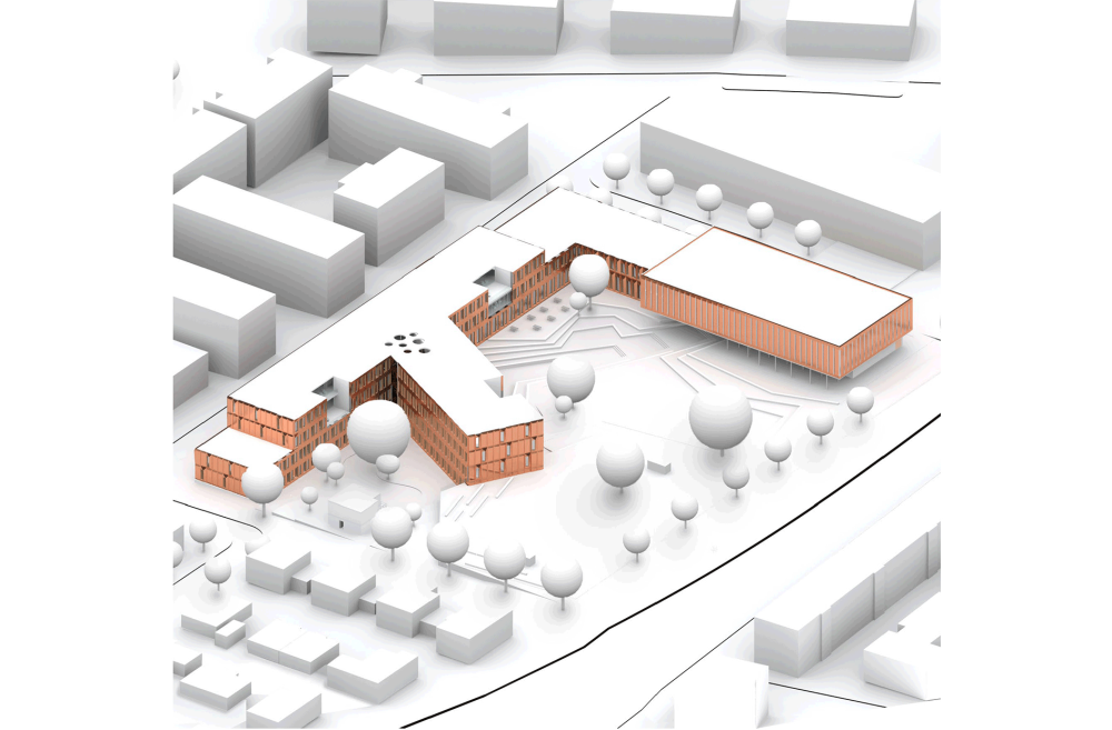 New construction of an integrated comprehensive school with two-field sports hall at Riedberg, Frankfurt am Main (GER) 2nd Prize